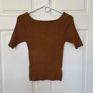 Ett Twa Anthropologie Womens Sweater Short Sleeve Top Size XS Ribbed Brown
